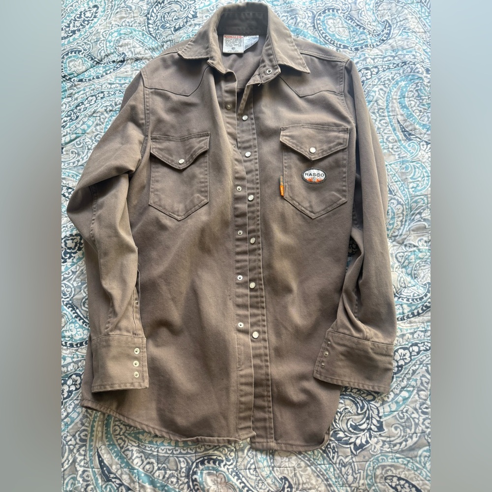 RASCO FRO PROTECTIVE CLOTHING Large long brown button up long sleeve like new